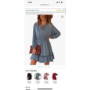 Square Neck Long Puff Sleeves Smocked Waist Dress